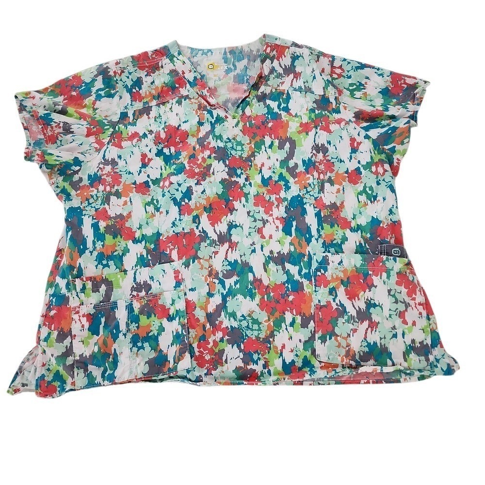 Bundle of 2 Scrub Tops Women 3XL Multicolor Floral Abstract Nursing Work Medical - Picture 7 of 11